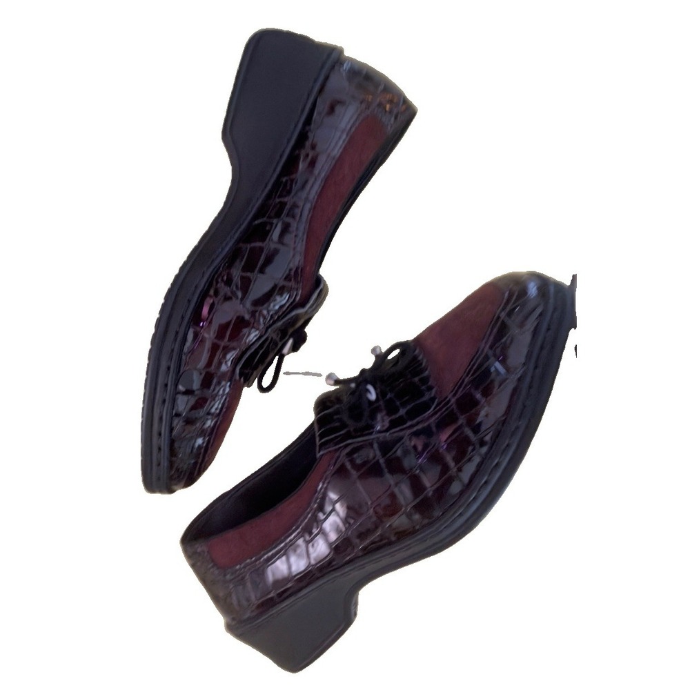 ARA Womens Loafers 4.5 G US 7 Burgundy Croc Patent Suede Wedge Shoes 7063